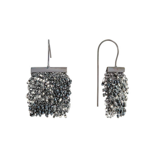 Silver wire mesh beaded earrings by Milena Zu